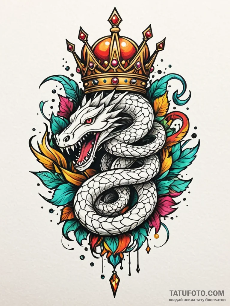 Crystal serpent circling shattered crown, tat... - эскиз тату (№1751773661_0, 06.07.2025 03:47) — Tatufoto.com