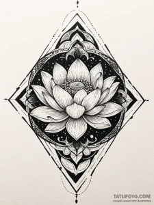 Lotus flower growing in a pool of liquid moon... - эскиз тату (№1751773999_0, 06.07.2025 03:53) — Tatufoto.com