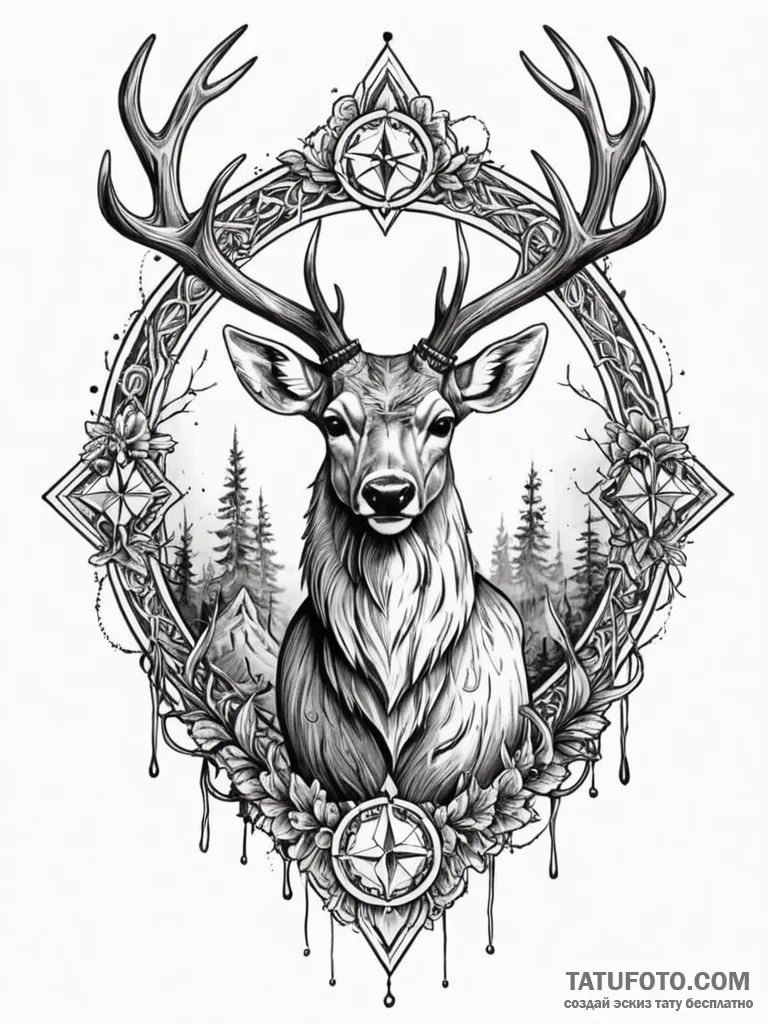 Arcane deer in ritual circle, tattoo flash sh… — эскиз тату (№1751774168_0, 06.07.2025 03:56) — Tatufoto.com