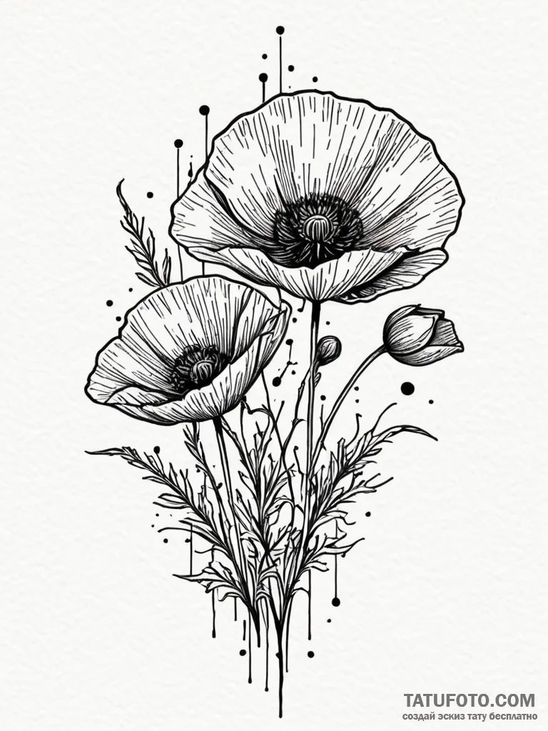 A poppy flower field, tattoo line art, styliz... - эскиз тату (№1751774423_0, 06.07.2025 04:00) — Tatufoto.com