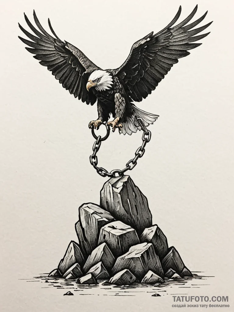 Prometheus chained to a rock, eagle approachi... - эскиз тату (№1751774676_0, 06.07.2025 04:04) — Tatufoto.com