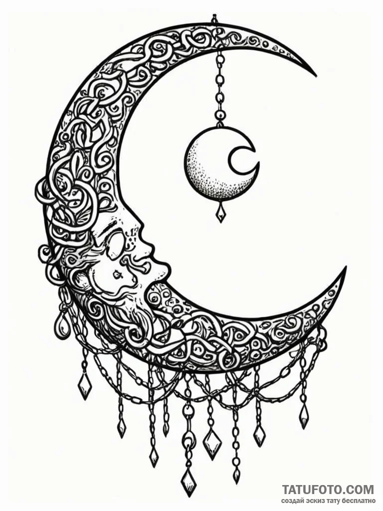 Etched chains holding moon fragment, concept... - эскиз тату (№1751774761_0, 06.07.2025 04:06) — Tatufoto.com