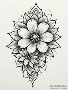 Sapphire flower blooming through frost, tatto... - эскиз тату (№1751774848_0, 06.07.2025 04:07) — Tatufoto.com