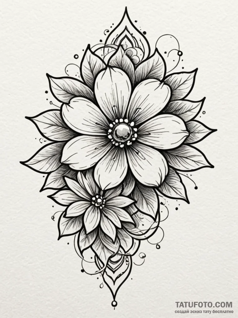 Sapphire flower blooming through frost, tatto... - эскиз тату (№1751774848_0, 06.07.2025 04:07) — Tatufoto.com