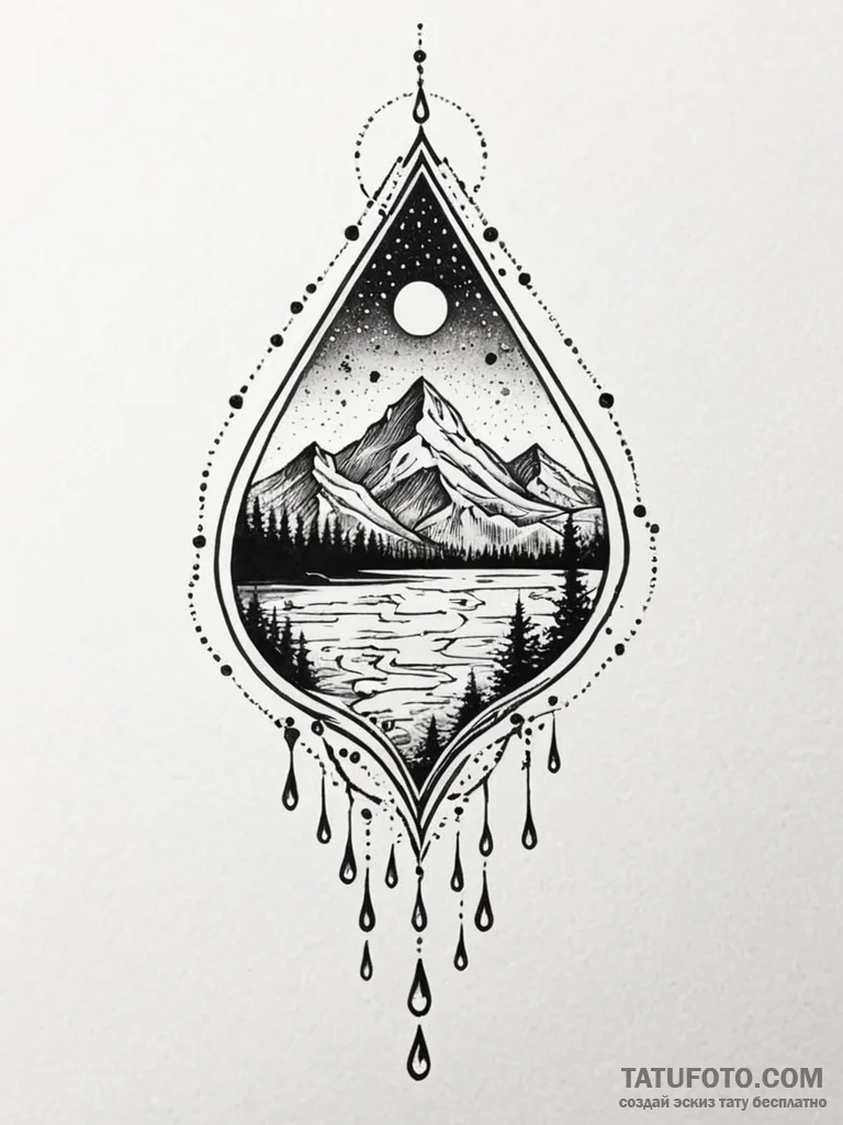 A single raindrop creating ripples, tattoo dr... - эскиз тату (№1751774933_0, 06.07.2025 04:08) — Tatufoto.com