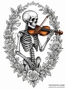 A skeleton playing a violin made of bone, tat... - эскиз тату (№1751775104_0, 06.07.2025 04:11) — Tatufoto.com