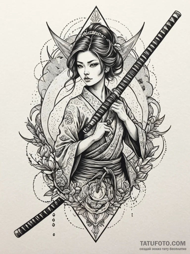 Katana cutting through spectral mist, tattoo… — эскиз тату (№1751775273_0, 06.07.2025 04:14) — Tatufoto.com