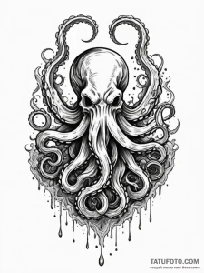 Kraken devouring sunken bells, tattoo drawing... - эскиз тату (№1751775442_0, 06.07.2025 04:17) — Tatufoto.com
