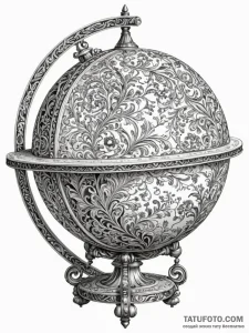 An antique globe, artistic tattoo sketch, hig... - эскиз тату (№1751775526_0, 06.07.2025 04:18) — Tatufoto.com