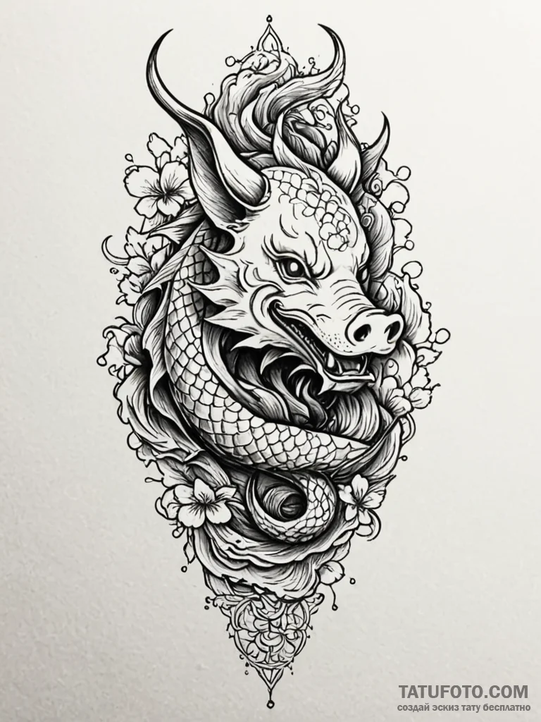 Pig, tattoo drawing outline, highly detailed,… — эскиз тату (№1751775948_0, 06.07.2025 04:25) — Tatufoto.com