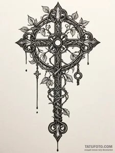 Old key hanging from thorned vine, artistic t... - эскиз тату (№1751776033_0, 06.07.2025 04:27) — Tatufoto.com
