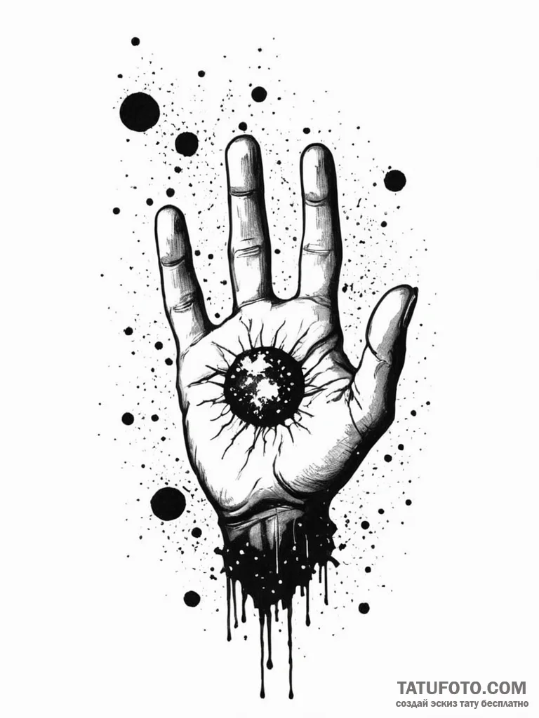 Alchemist's hand dissolving into a nebula, in... - эскиз тату (№1751776286_0, 06.07.2025 04:31) — Tatufoto.com