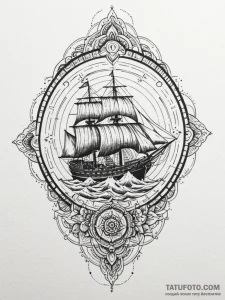 Burning sea with skeletal ship, tattoo sketch... - эскиз тату (№1751776542_0, 06.07.2025 04:35) — Tatufoto.com