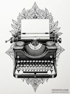 Typewriter, tattoo drawing outline, detailed... - эскиз тату (№1751776627_0, 06.07.2025 04:37) — Tatufoto.com