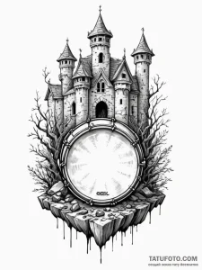 Orcish drum echoing in ruins, ink illustratio... - эскиз тату (№1751776801_0, 06.07.2025 04:40) — Tatufoto.com