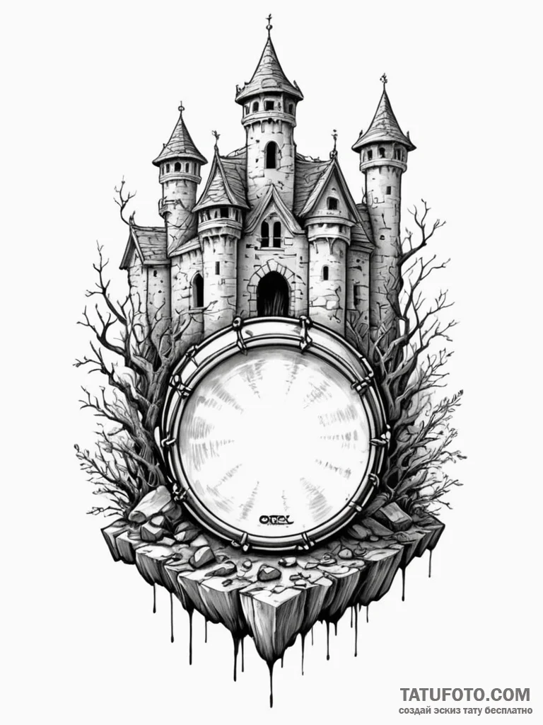Orcish drum echoing in ruins, ink illustratio... - эскиз тату (№1751776801_0, 06.07.2025 04:40) — Tatufoto.com