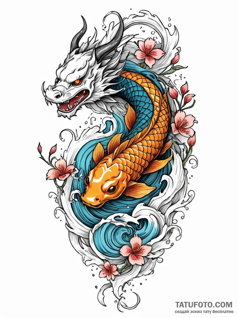 Koi serpent coiling through void, concept art... - эскиз тату (№1751777146_0, 06.07.2025 04:45) — Tatufoto.com