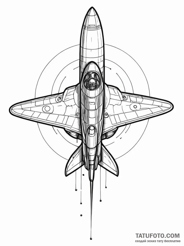 Spaceship blueprint, ink illustration for tat... - эскиз тату (№1751777319_0, 06.07.2025 04:48) — Tatufoto.com