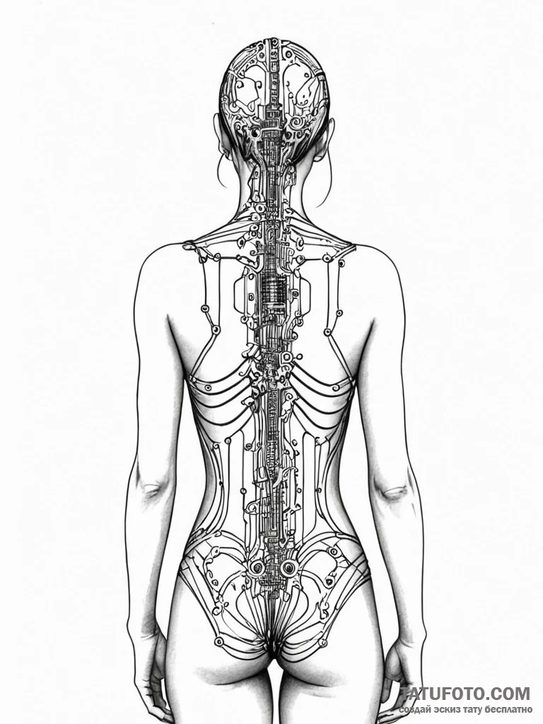 Circuit board pattern on a human back - эскиз тату (№1751777403_0, 06.07.2025 04:50) — Tatufoto.com