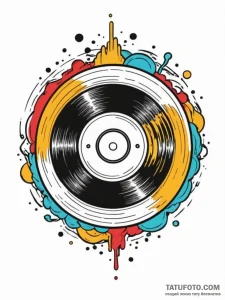 A vinyl record, tattoo flash sheet design, st... - эскиз тату (№1751777572_0, 06.07.2025 04:52) — Tatufoto.com