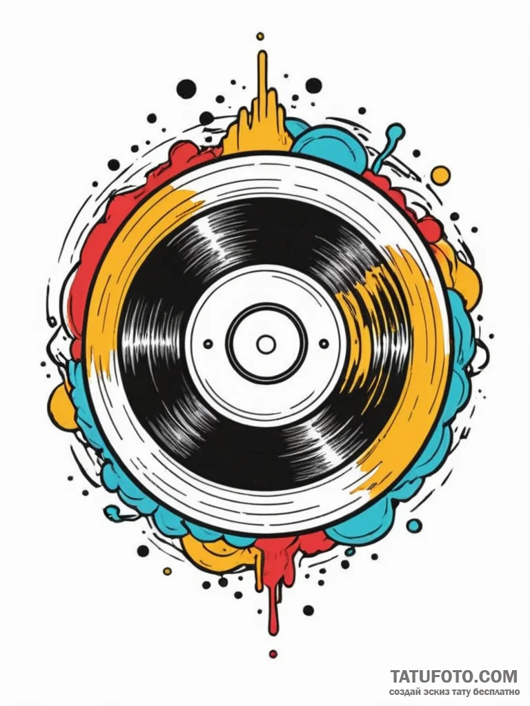 A vinyl record, tattoo flash sheet design, st... - эскиз тату (№1751777572_0, 06.07.2025 04:52) — Tatufoto.com