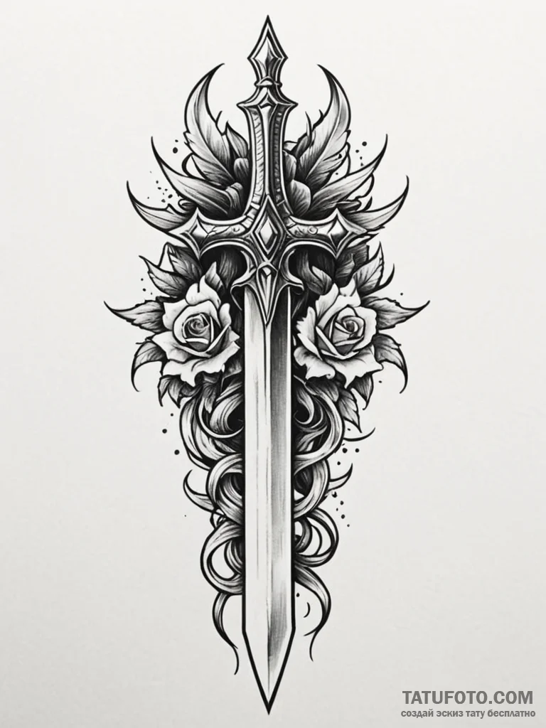 Ghost dagger crowned with bone, tattoo flash... - эскиз тату (№1751777657_0, 06.07.2025 04:54) — Tatufoto.com