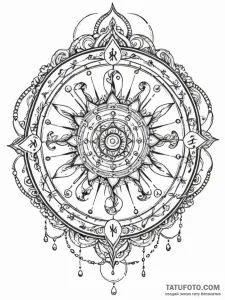 Zodiac wheel, illustrated with elegant, symbo... - эскиз тату (№1751778165_0, 06.07.2025 05:02) — Tatufoto.com