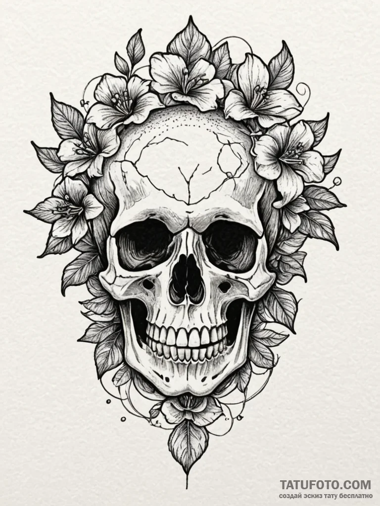 Nightshade blooming through skull, concept ar... - эскиз тату (№1751778334_0, 06.07.2025 05:05) — Tatufoto.com