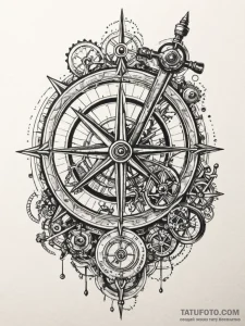 Sextant, ink illustration for tattoo, bold ou... - эскиз тату (№1751778421_0, 06.07.2025 05:07) — Tatufoto.com