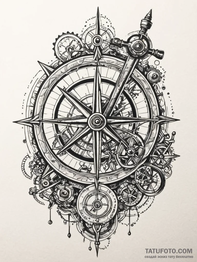 Sextant, ink illustration for tattoo, bold ou... - эскиз тату (№1751778421_0, 06.07.2025 05:07) — Tatufoto.com
