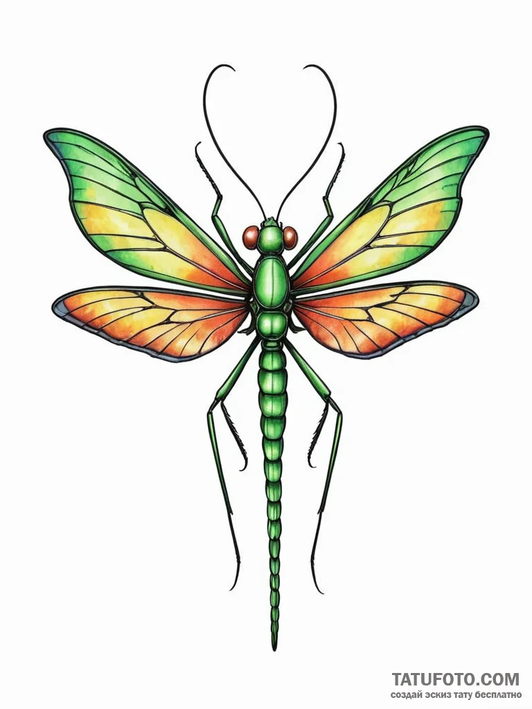 Mantis wings beneath iron sky, concept art fo... - эскиз тату (№1751778505_0, 06.07.2025 05:08) — Tatufoto.com