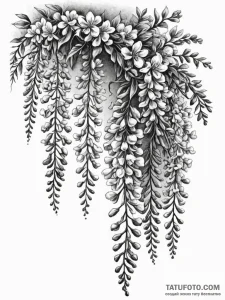 Wisteria flowers cascading down a wall, artis... - эскиз тату (№1751778676_0, 06.07.2025 05:11) — Tatufoto.com