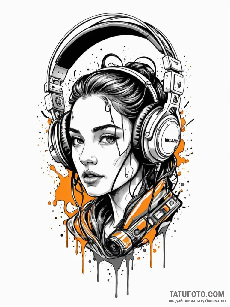 Walkman with headphones, leaking neon-colored… — эскиз тату (№1751778844_0, 06.07.2025 05:14) — Tatufoto.com