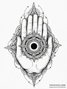 A hand holding a miniature black hole, tattoo... - эскиз тату (№1751778927_0, 06.07.2025 05:15) — Tatufoto.com