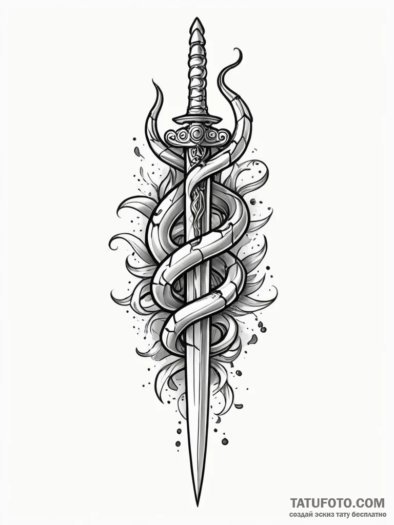 Dagger with serpent-shaped hilt, artistic tat... - эскиз тату (№1751779100_0, 06.07.2025 05:18) — Tatufoto.com
