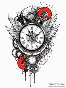 Angelic clock floating in light, tattoo flash... - эскиз тату (№1751779355_0, 06.07.2025 05:22) — Tatufoto.com