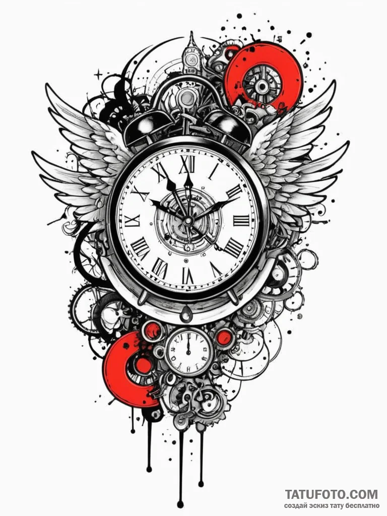 Angelic clock floating in light, tattoo flash... - эскиз тату (№1751779355_0, 06.07.2025 05:22) — Tatufoto.com