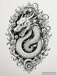 Lunar flames devouring serpent, tattoo flash... - эскиз тату (№1751780540_0, 06.07.2025 05:42) — Tatufoto.com