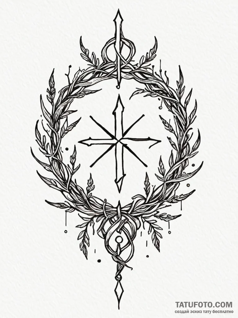 Thorn crown wrapped in glowing, runic vines,… — эскиз тату (№1751780625_0, 06.07.2025 05:43) — Tatufoto.com