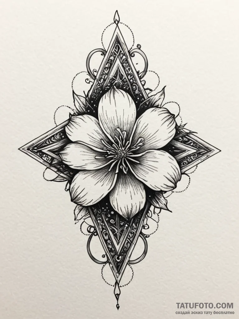 Quicksilver bloom crowned in stars, ink illus... - эскиз тату (№1751780876_0, 06.07.2025 05:47) — Tatufoto.com