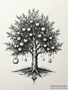 An enchanted apple tree bearing glowing fruit... - эскиз тату (№1751781128_0, 06.07.2025 05:52) — Tatufoto.com