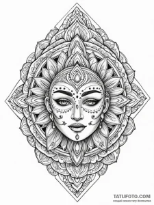 Mask veiled by crescent veil, ink illustratio... - эскиз тату (№1751781212_0, 06.07.2025 05:53) — Tatufoto.com