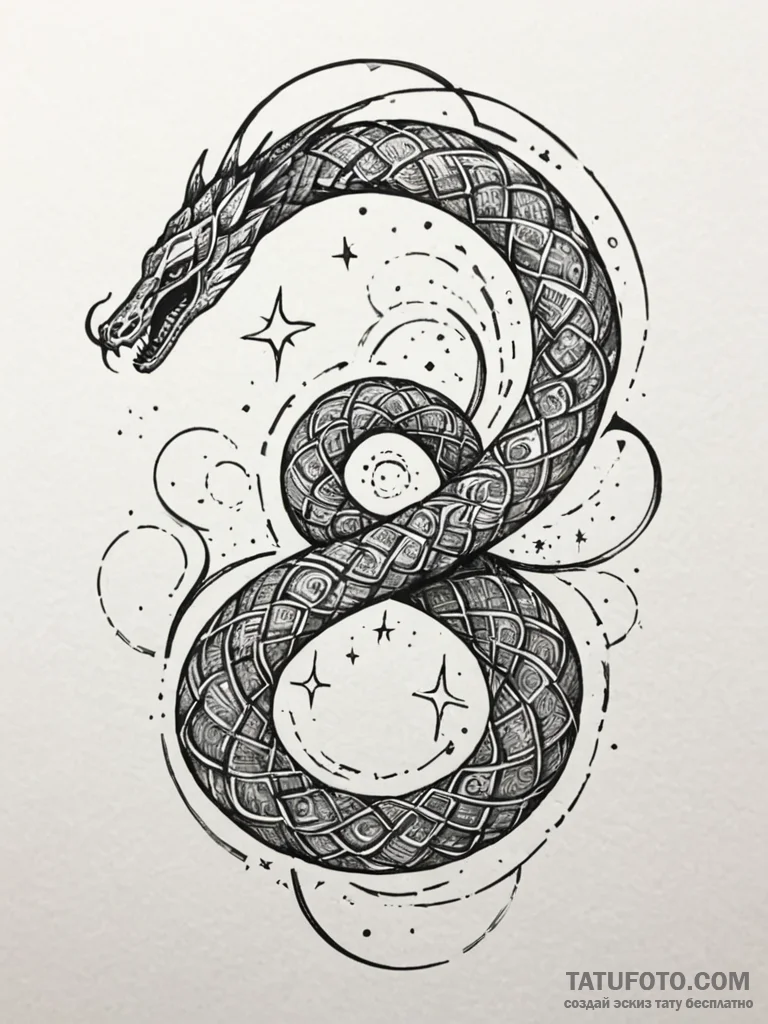 Oracle serpent coiling through stars, tattoo... - эскиз тату (№1751781635_0, 06.07.2025 06:00) — Tatufoto.com