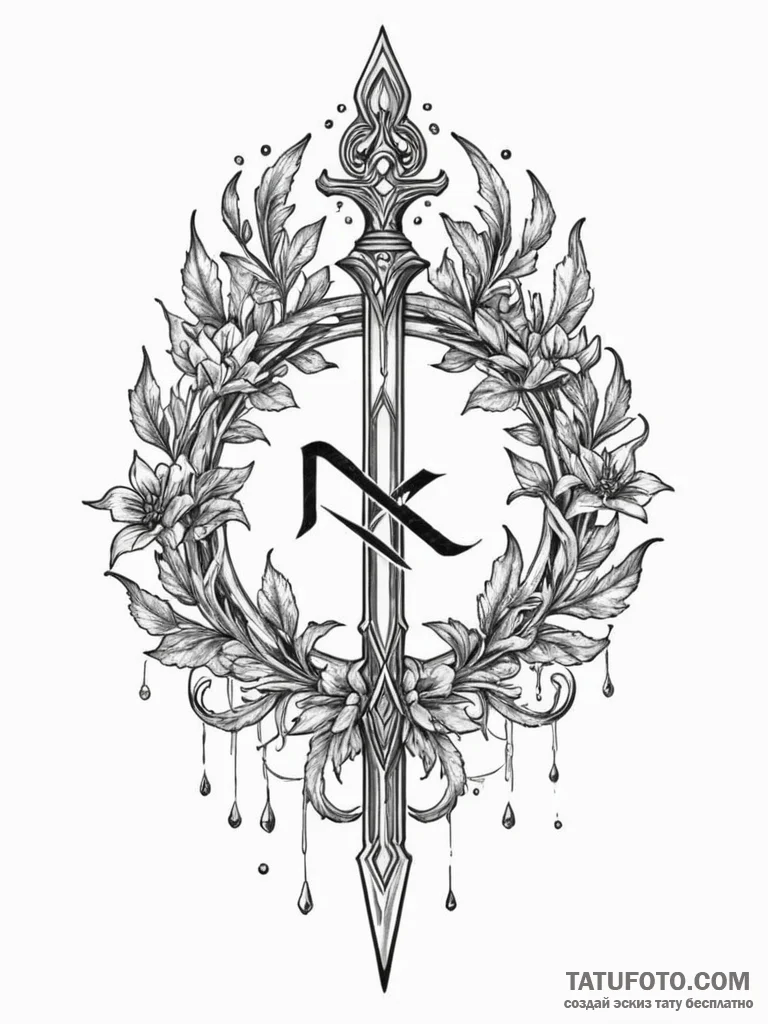 Rune-forged blade crowned in frost, tattoo sk... - эскиз тату (№1751781973_0, 06.07.2025 06:06) — Tatufoto.com
