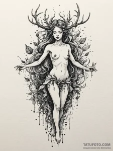 Dryad or tree nymph, tattoo sketch design, mo... - эскиз тату (№1751782309_0, 06.07.2025 06:11) — Tatufoto.com