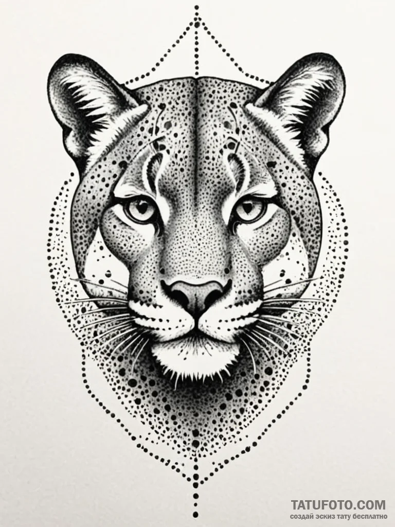 Cougar, tattoo sketch design, dotwork tattoo… — эскиз тату (№1751782392_0, 06.07.2025 06:13) — Tatufoto.com