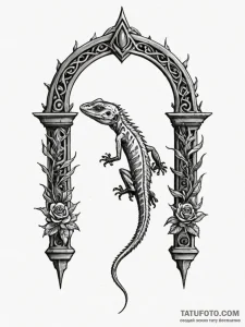 Lizard bones beneath thorned arch, tattoo ske... - эскиз тату (№1751782477_0, 06.07.2025 06:14) — Tatufoto.com