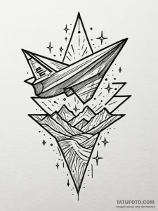 Paper airplane leaving a trail of tiny, spark... - эскиз тату (№1751782645_0, 06.07.2025 06:17) — Tatufoto.com