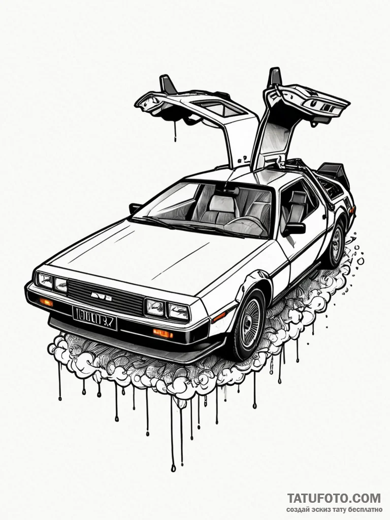 The delorean time machine, tattoo line art, b... - эскиз тату (№1751782898_0, 06.07.2025 06:21) — Tatufoto.com