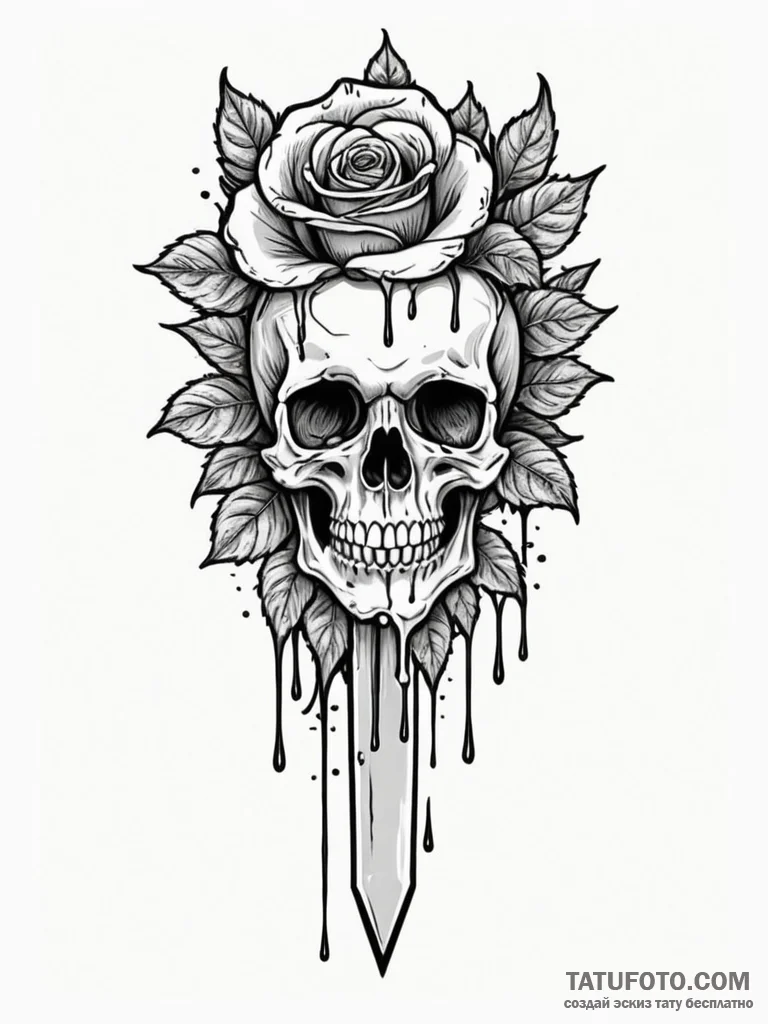 Knife with bone handle dripping venom, ink il... - эскиз тату (№1751783067_0, 06.07.2025 06:24) — Tatufoto.com